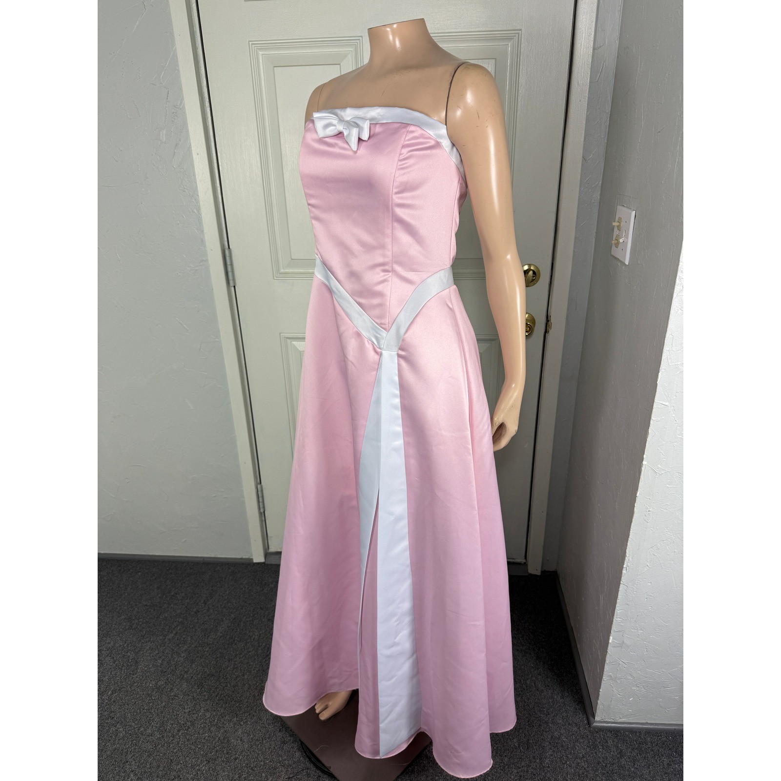 Vintage Y2K Let’s Fashion Dress Small Satin Formal Prom Maxi Strapless Bow B4-17