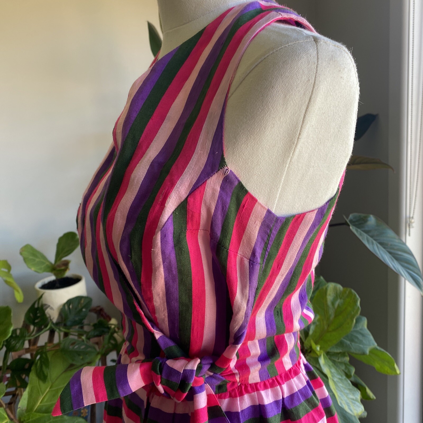 Vintage Prue Acton Dress Fits Au 8 XS/S Multicolour Stripe Silk Wrap Mini Dress