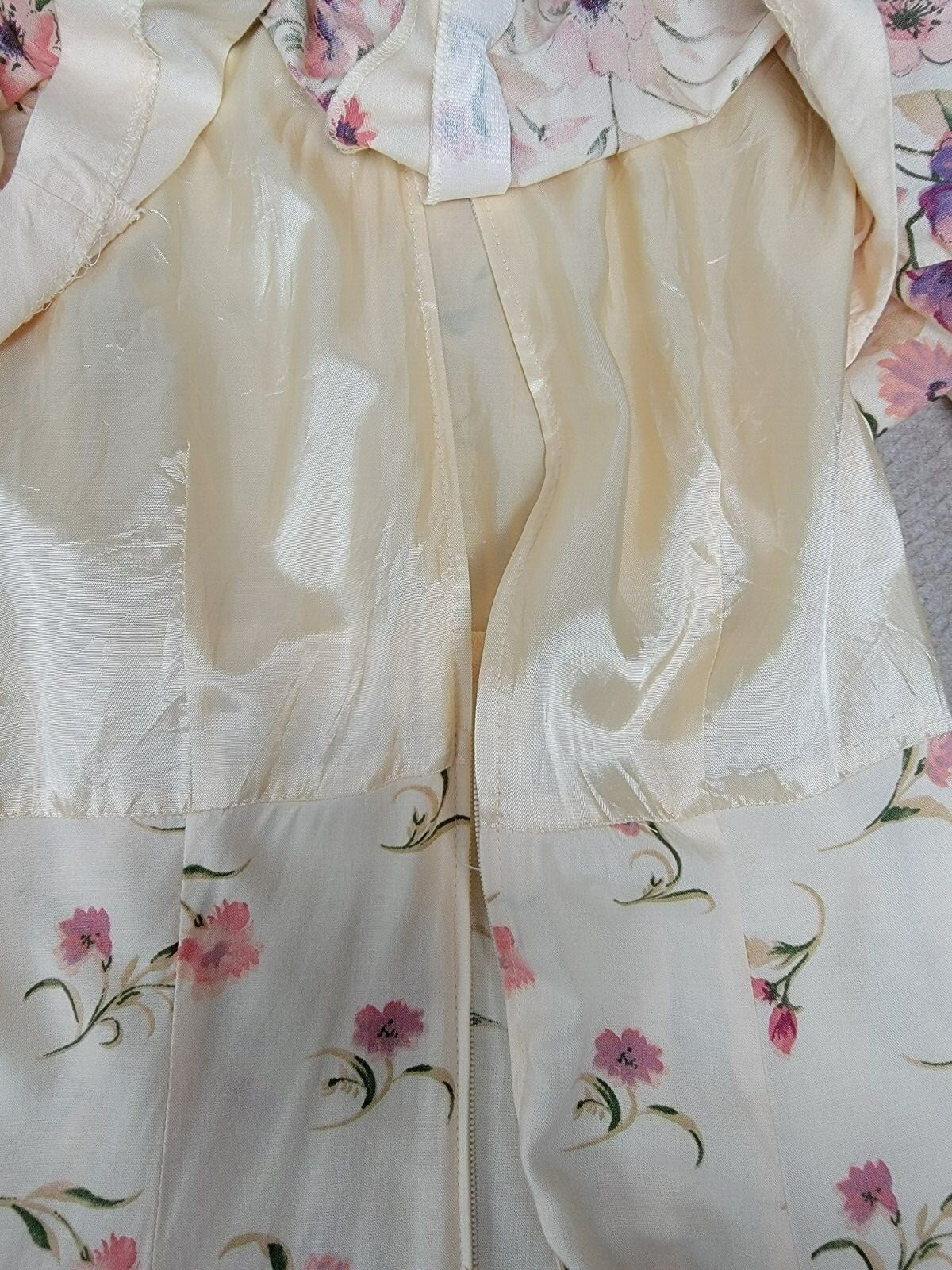 VTG 80s JEFFERY & DARA Linda Hutley Yellow Floral Dress Size 12 USA made Padded