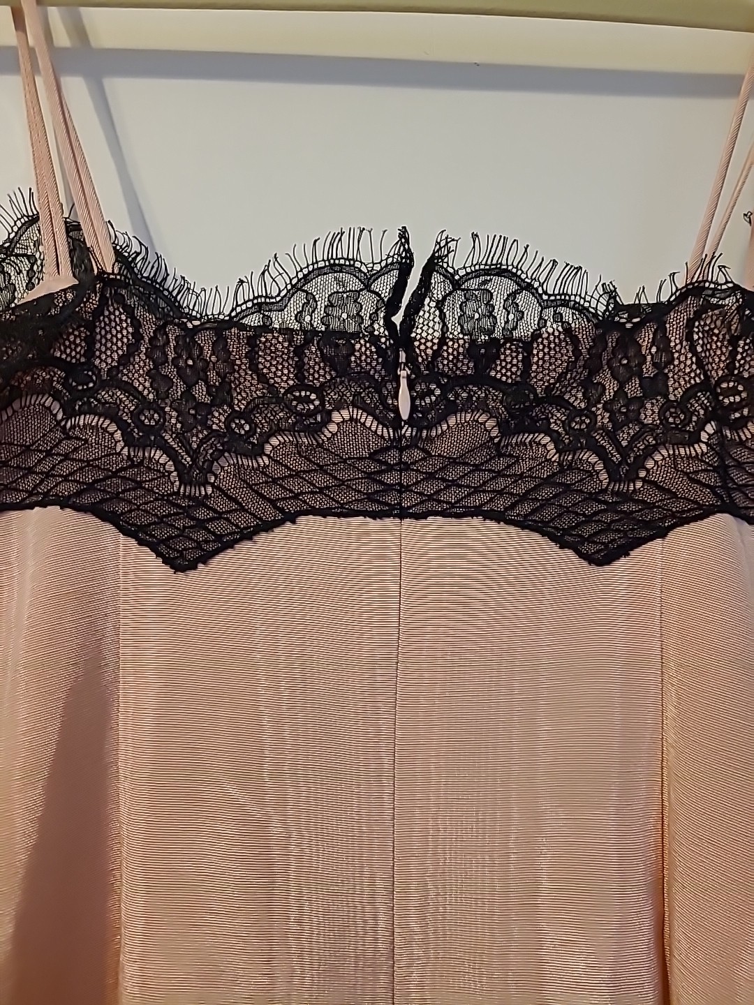 Vintage Dusty Rose Pink Slip Taffeta Dress Black Lace Trim Straps Kathlin Argiro