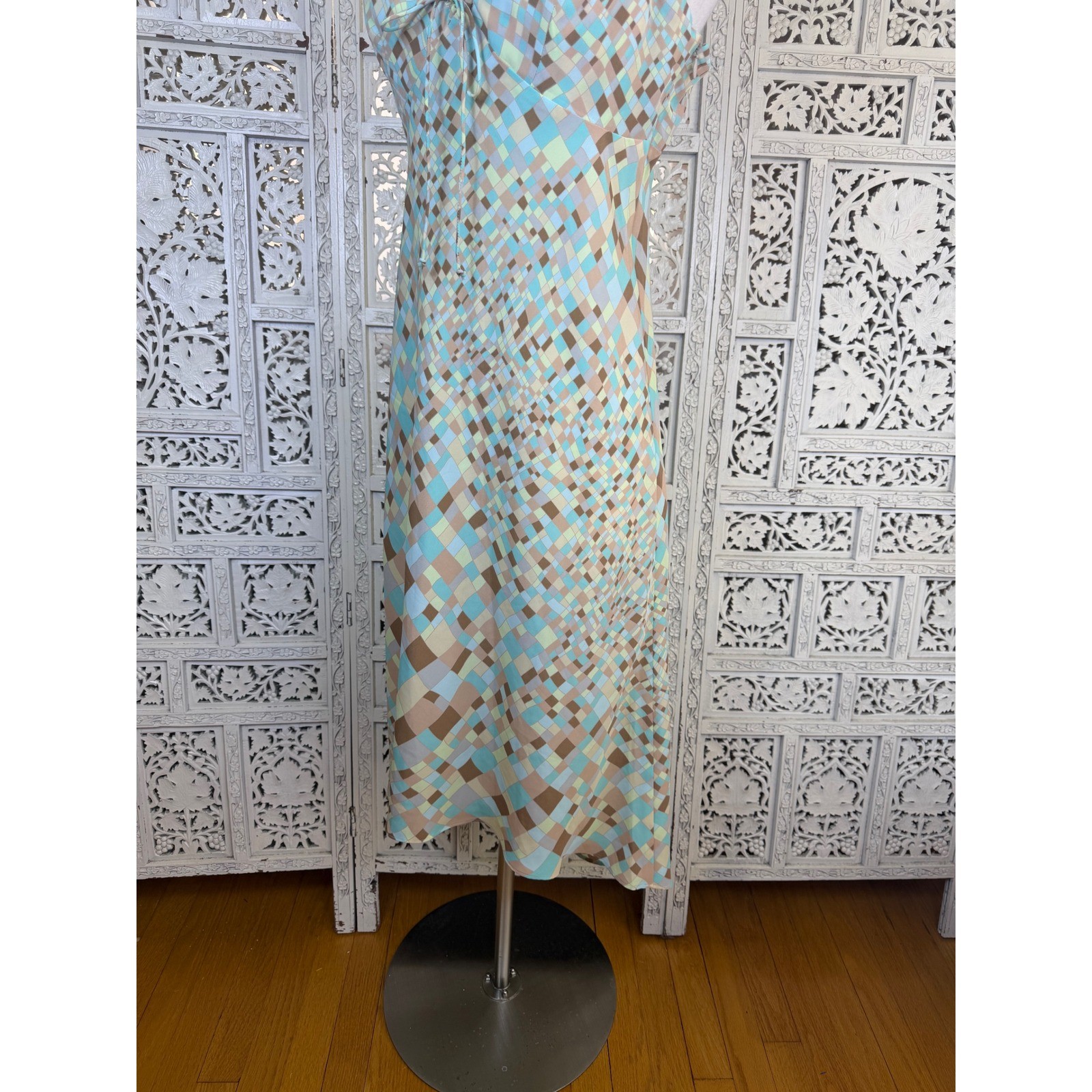 Express V Neck Slip Dress Sz Medium Y2K Checkered Retro Colorful Twee Coquette