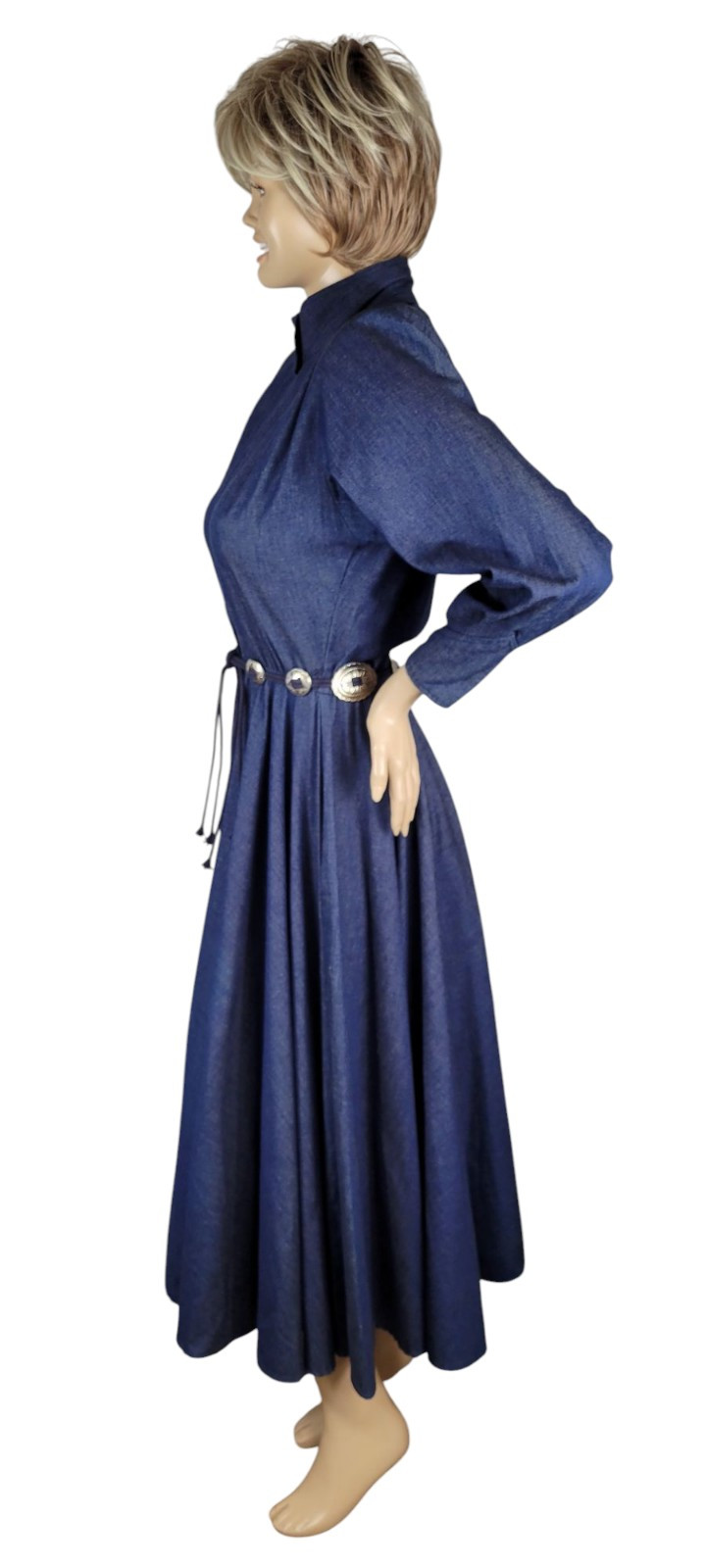 Vintage Choon California Denim Ranch Western Concho Belted Shirt Dress Duster 10