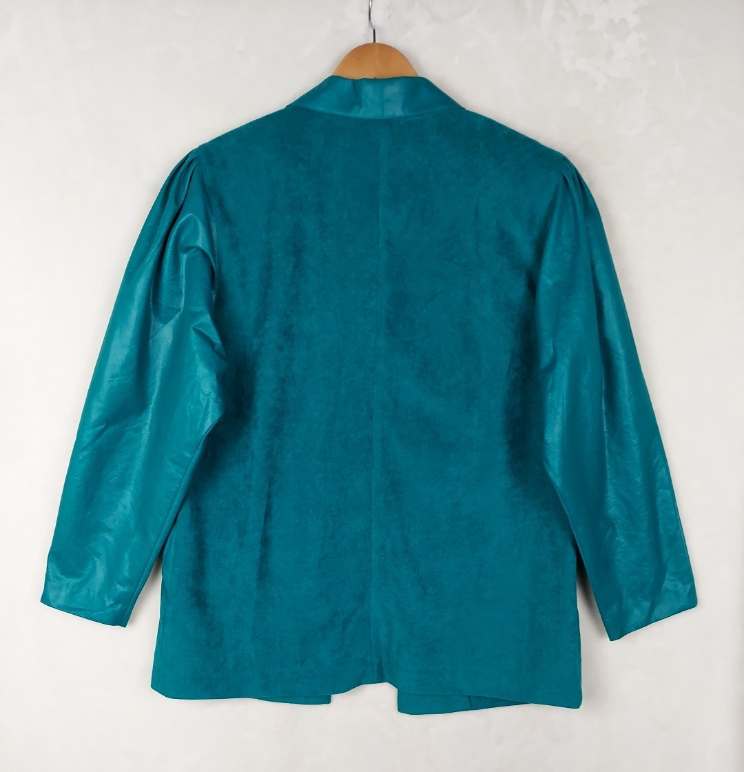 Vintage City Girl Blazer Jacket Womens 10 Teal Green Shoulder Pads Pockets Rodeo