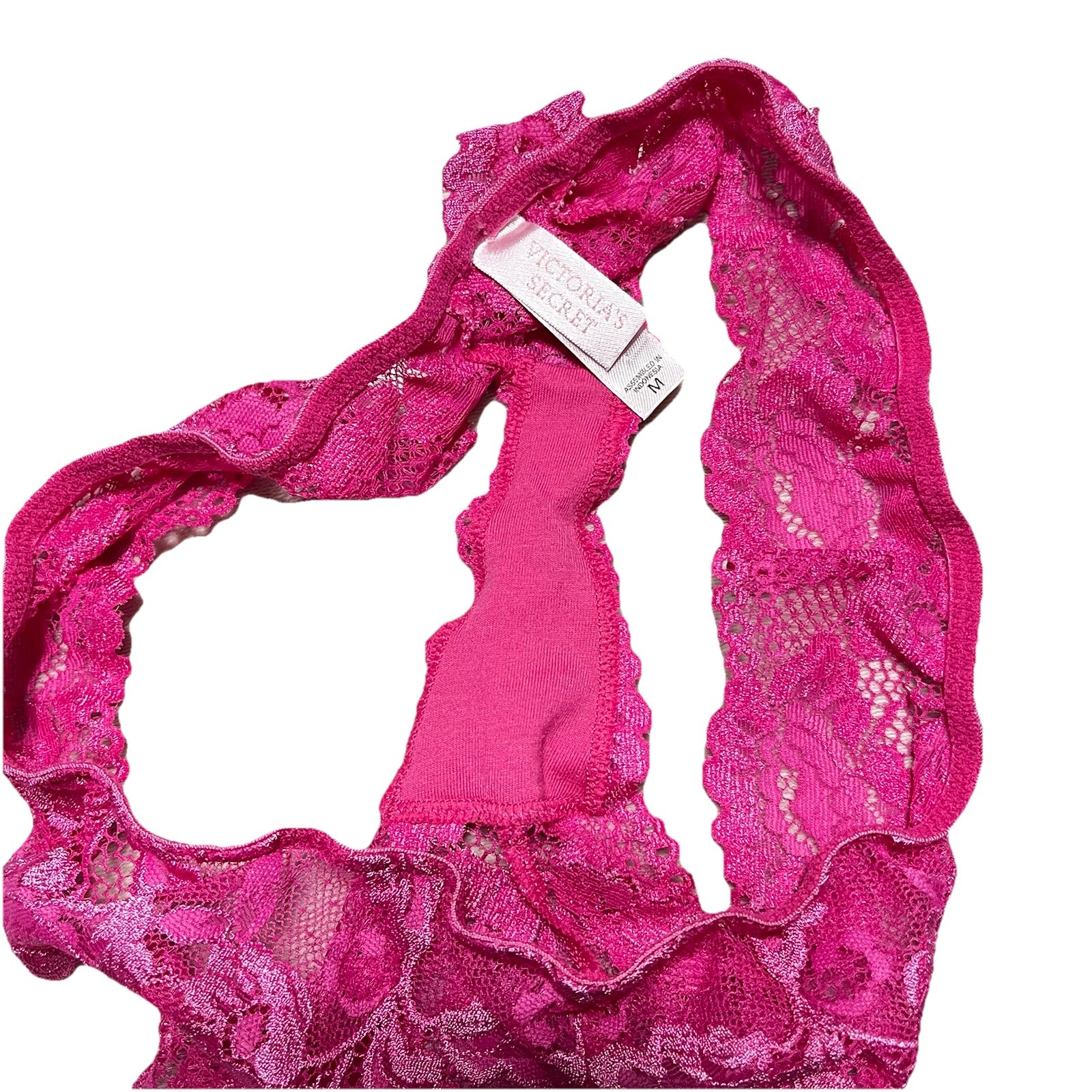 Vintage Victoria’s Secret Nylon Pink Lace Thong Panties Size M 2003