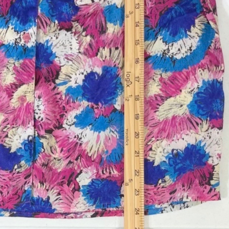 Steven Barry Blouse 16 Pink Blue Abstract Floral Tie Neck Vintage 80s Secretary