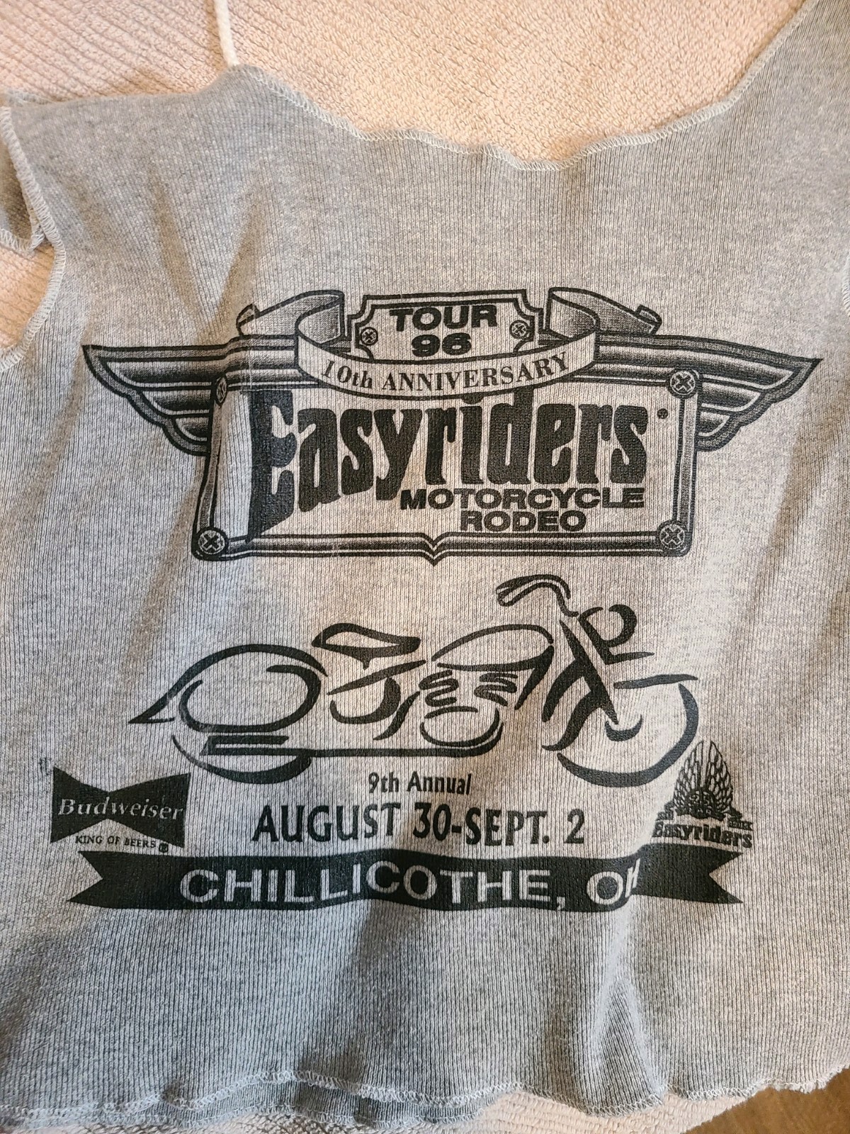 Vintage 1996 Easyriders Motorcycle Rodeo Tour Tank Top Gray Lace Up Biker Small
