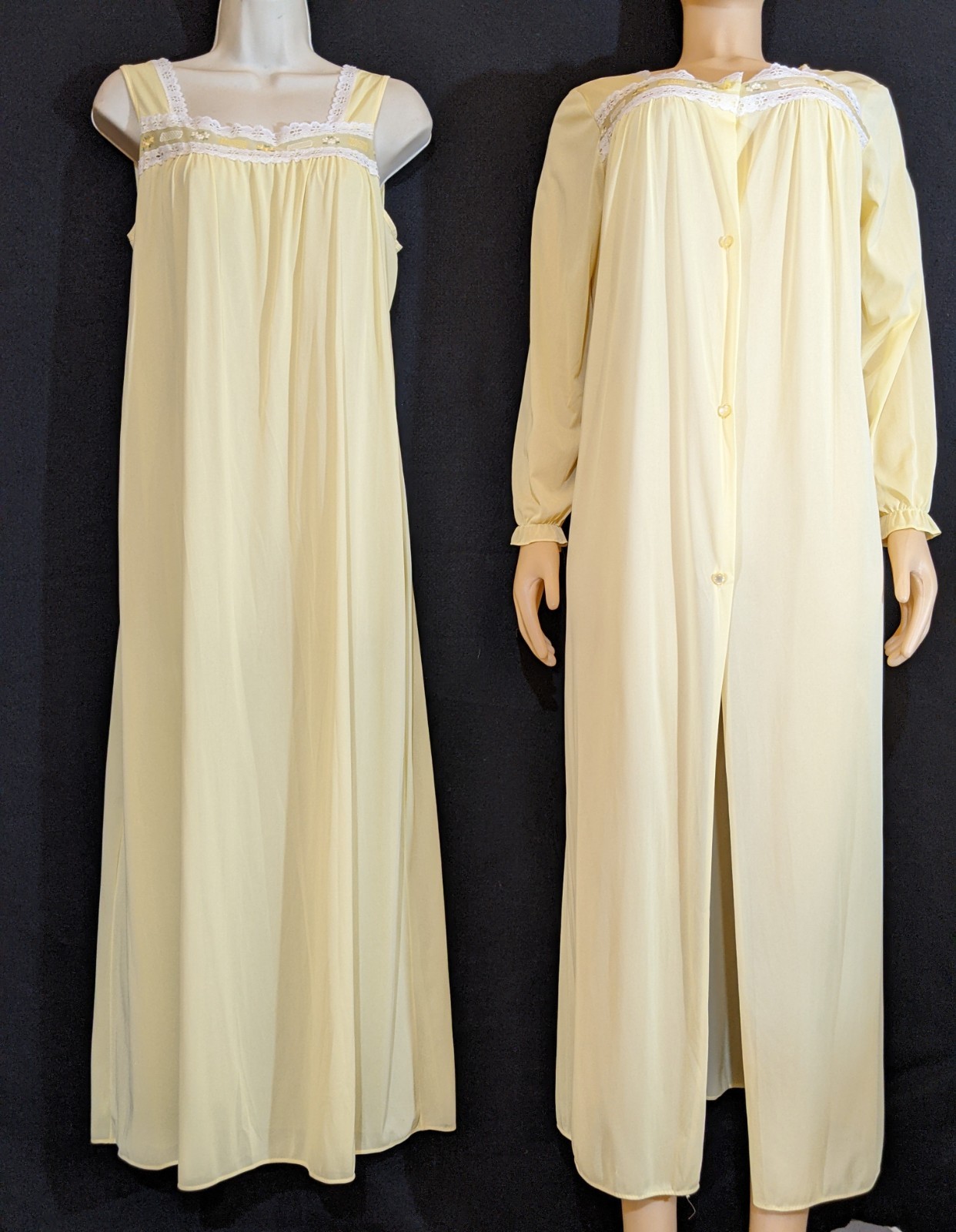 VTG MISS ELAINE Nightgown and Robe SET Embroidered Lightweight Lingerie Lace M
