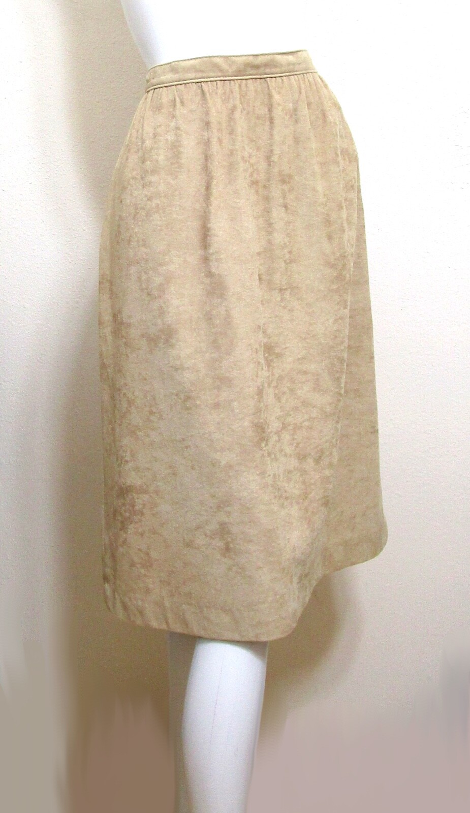 Vintage Mid Century 70s Faux Suede Knee Length Skirt Mono Khaki Farah S 25 26