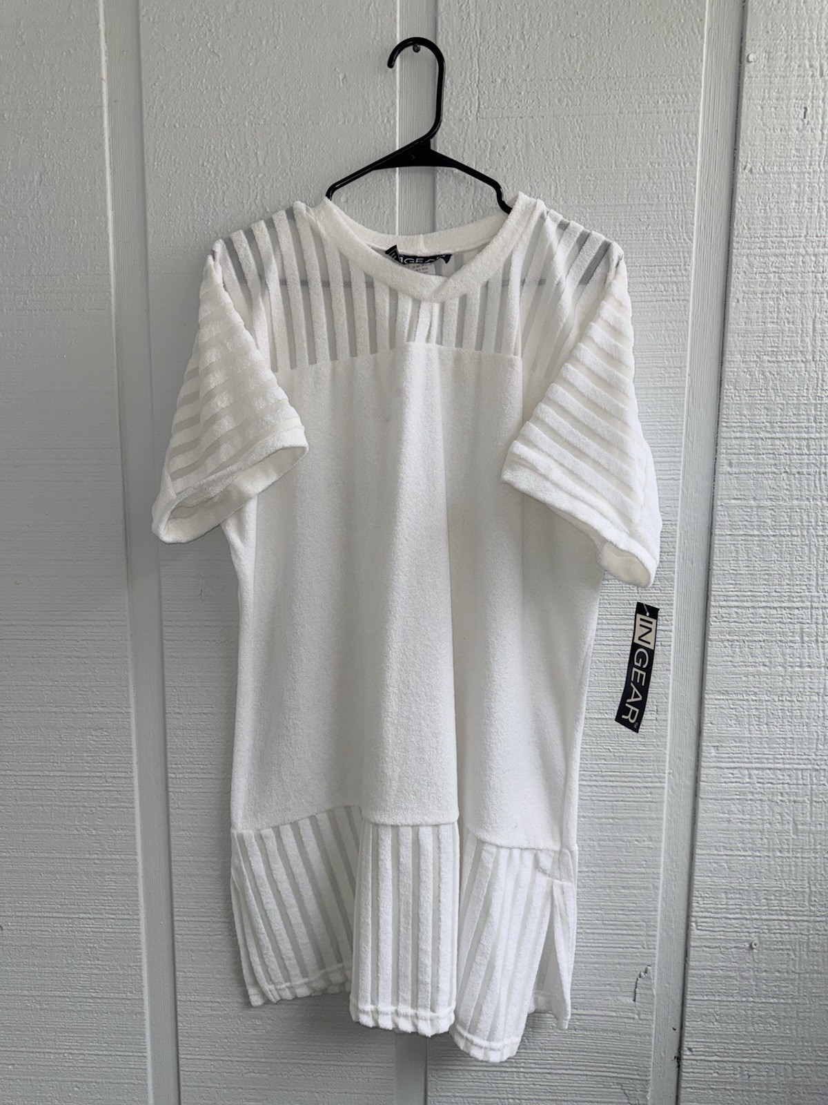 Vintage INGEAR White Terry Cloth Dress Womens OS Sheer Stripe Panel USA Made NWT