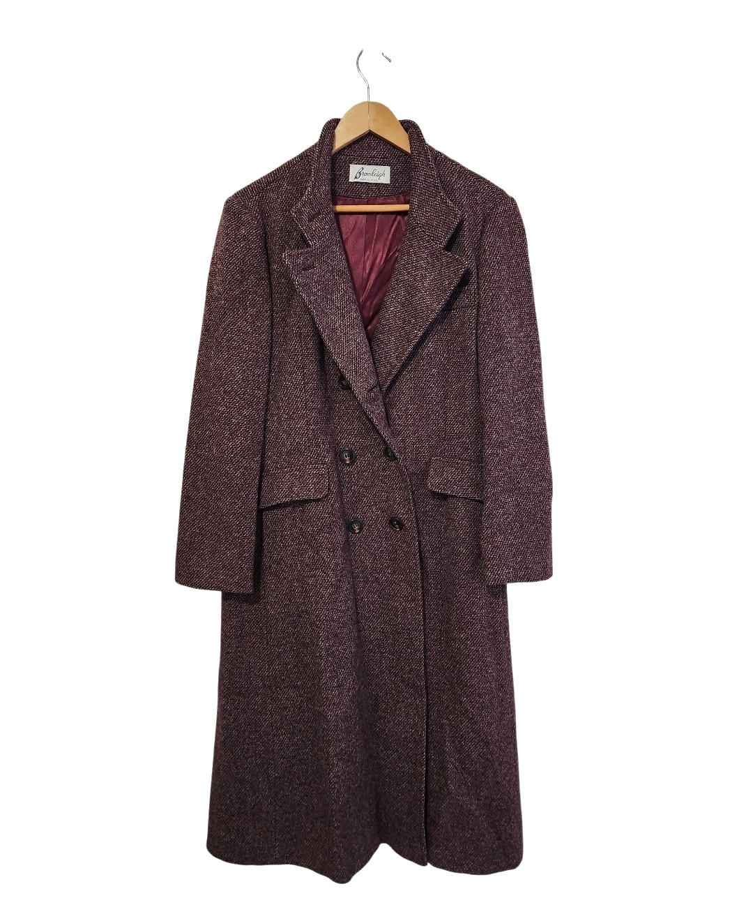 Vtg Bromleigh Burgundy Wool Tweed Double- Breasted Coat Women’s 40″ bust (no sz)