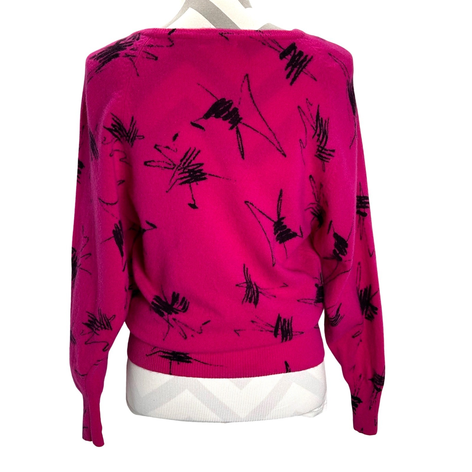 Jason Maxwell Vintage 80s Retro Wool Sweater Abstract Print Hot Pink Black Large