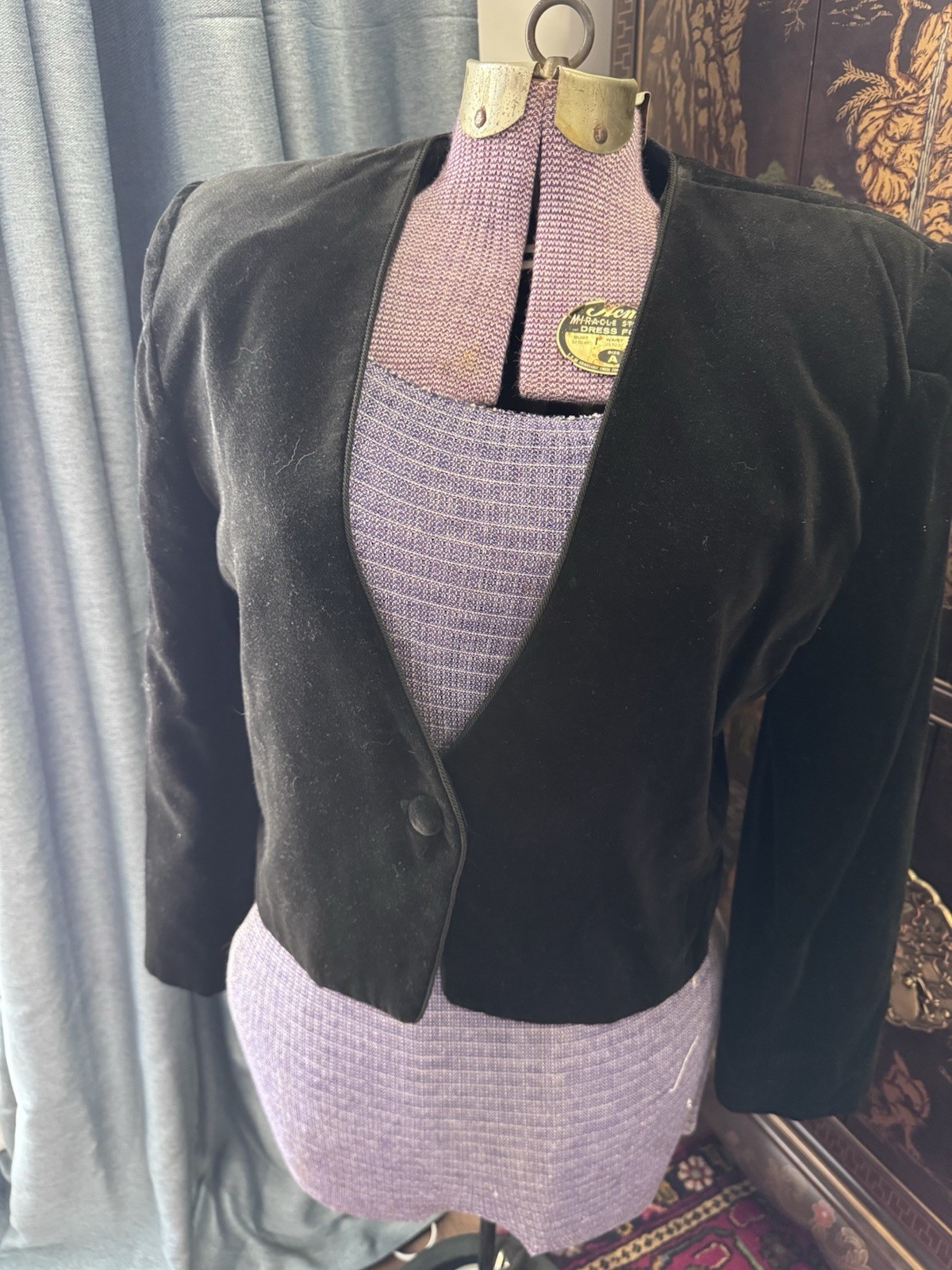 Cos Cob Vintage velvet Black Suit Jacket Blazer Size 12 Cotton Rayon Polyester