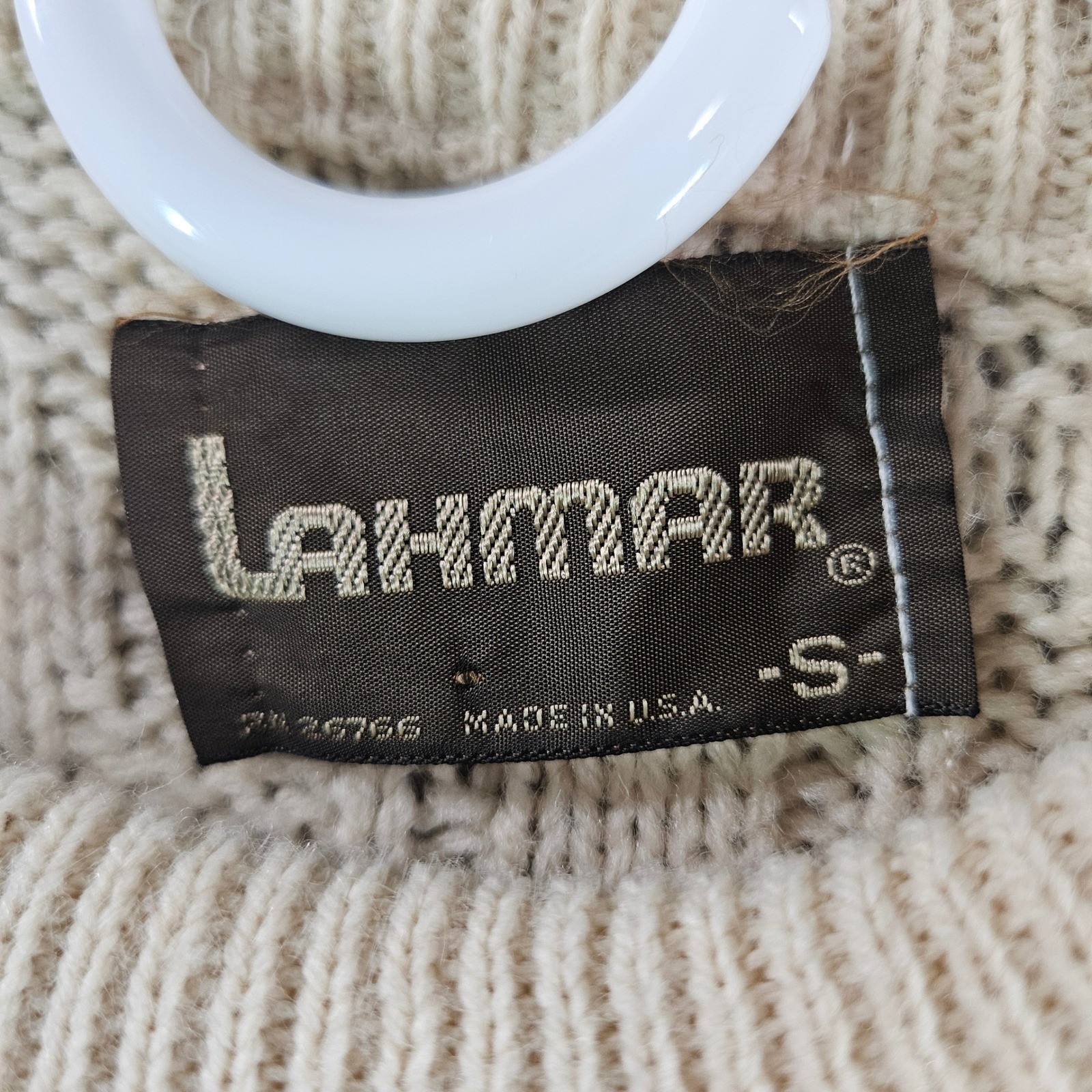 Vintage Lahmar Womens Cream Cable Knit Sweater Size Small Made in USA Ivory