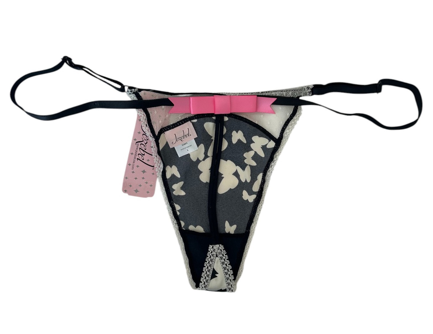 Y2K Satin Panties Thong Butterfly Black White NWT NOS Jezebel Pink L Fairycore