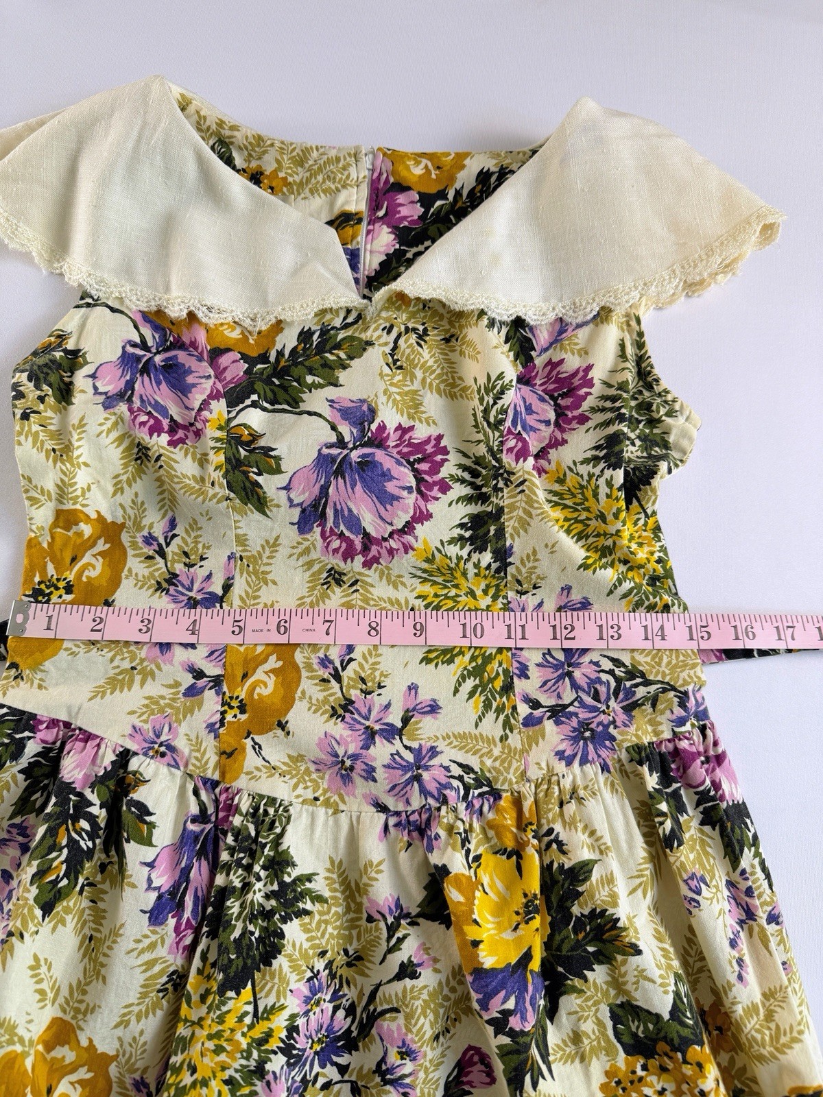 Vintage Floral Sleeveless Cottagecore Dress 8P Midi Lace Tea Party Romance