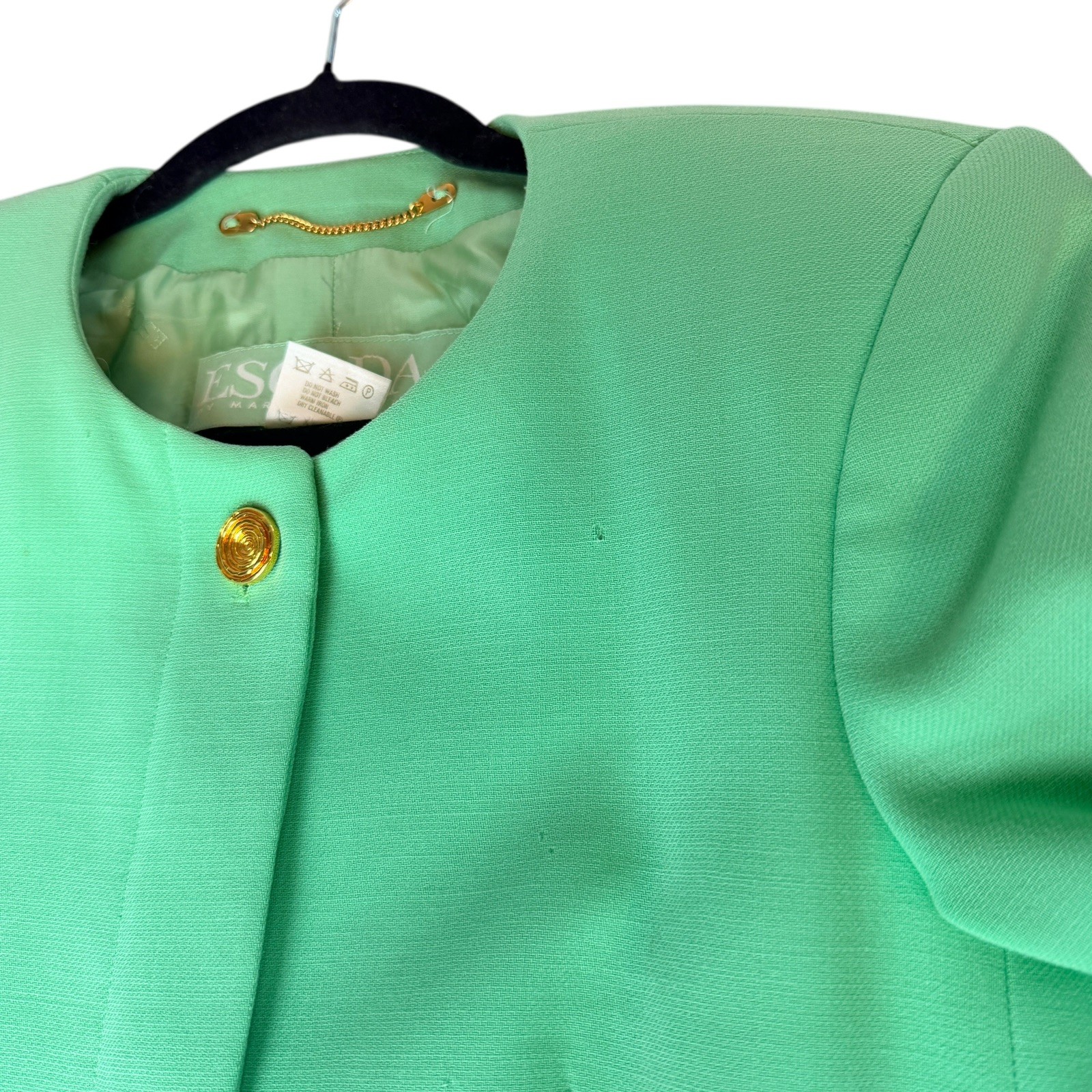 Vng Escada by Margaretha Ley Mint Green Wool Blazer Jacket Size 34 Moth Damage