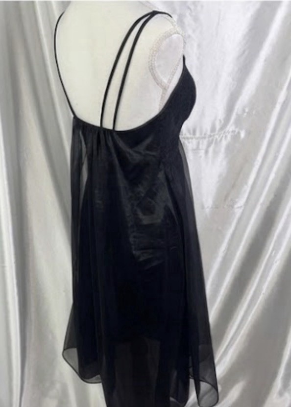 Vintage Vanity Fair Black Chiffon Nightgown Size 30 XS Extra Small Sleeveless