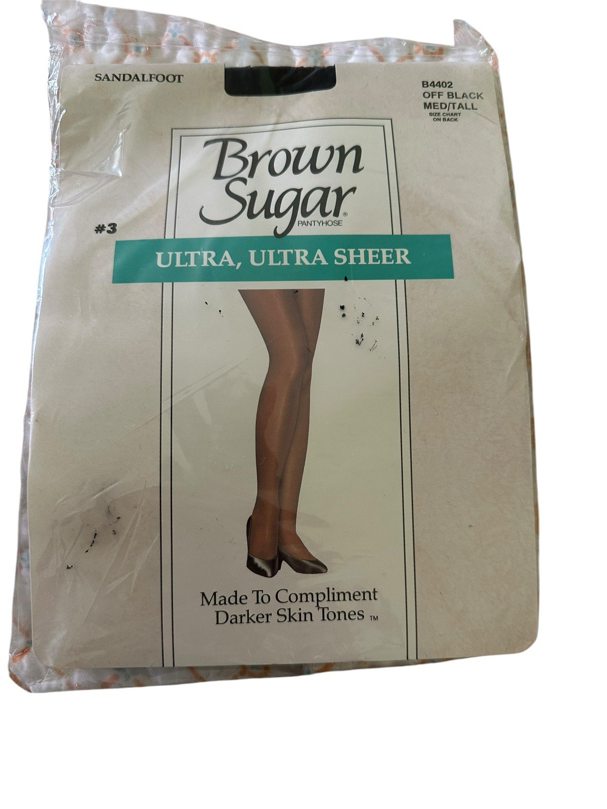 Vtg Brown Sugar Ultra-Ultra Sheer Pantyhose OFF BLACK Med/Tall Darker Skin Tones