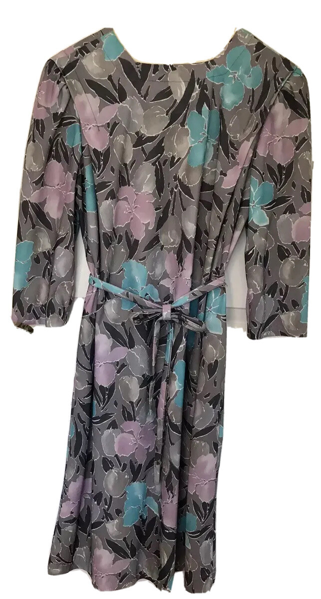 Vintage Dress 80s Floral Shift Signor California New w/Tags NWT Gray Purple Blue
