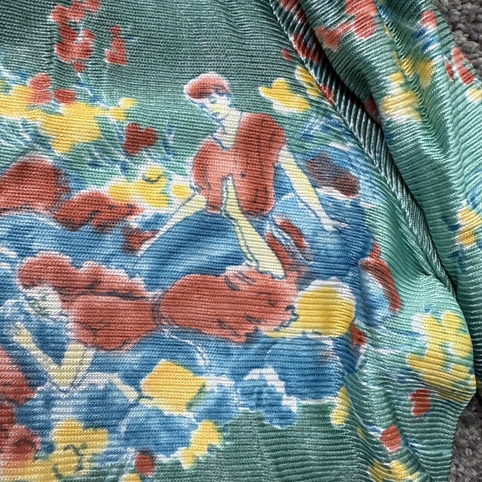 VTG Womens M Shirt 1970s Disco Green Floral Dagger Collar Hippie AOP Polyester