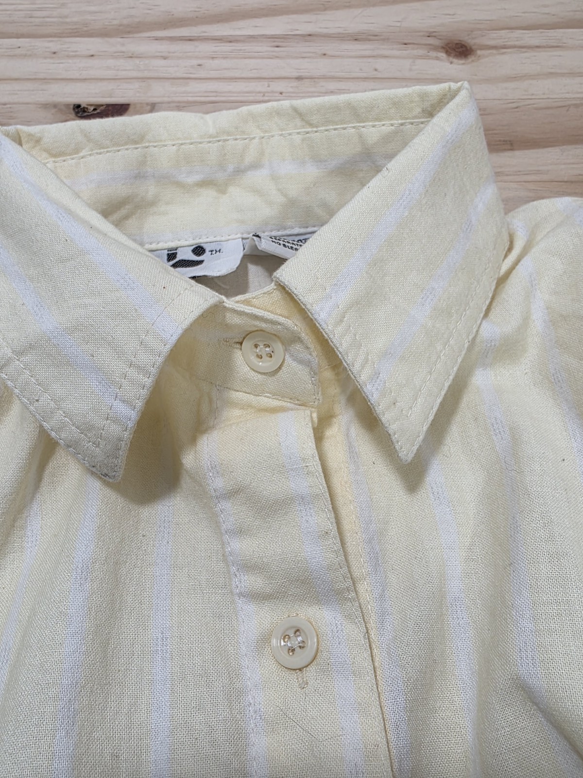 VTG 80s Ilio Striped Yellow White Button Up Shirt Roll Tab Sleeve Size S