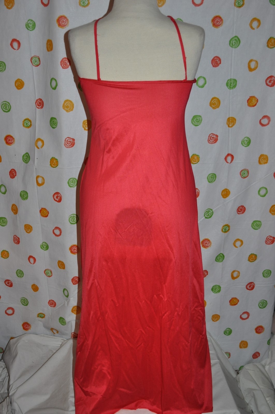 vintage GLENCRAFT red Spaghetti strap sexy long night gown nylon WOMEN small USA