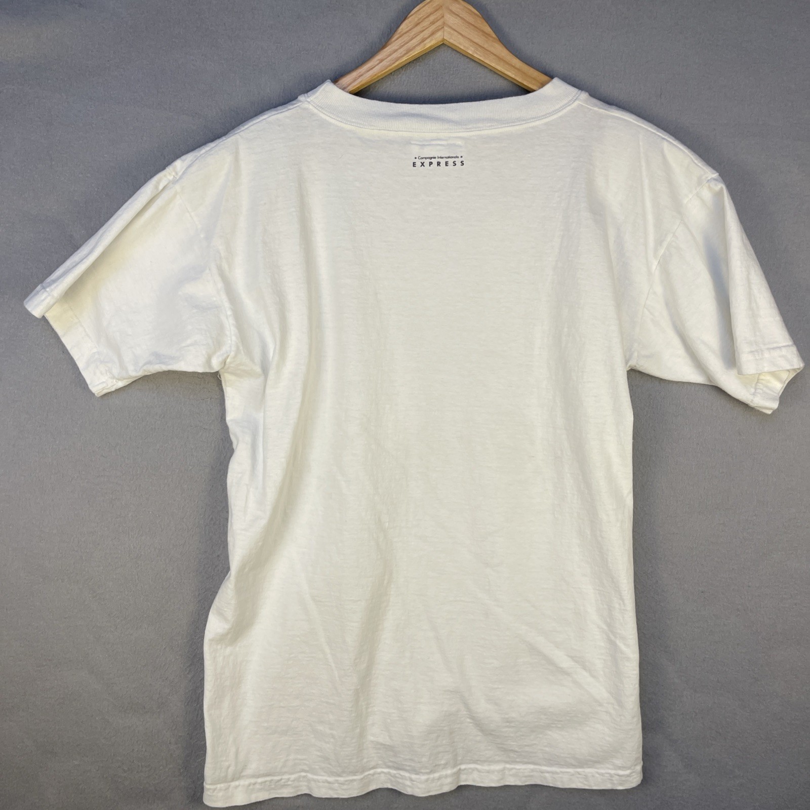 Vtg 80s Express Campagnie Internationale Padded Shoulder Pocket Tee White USA