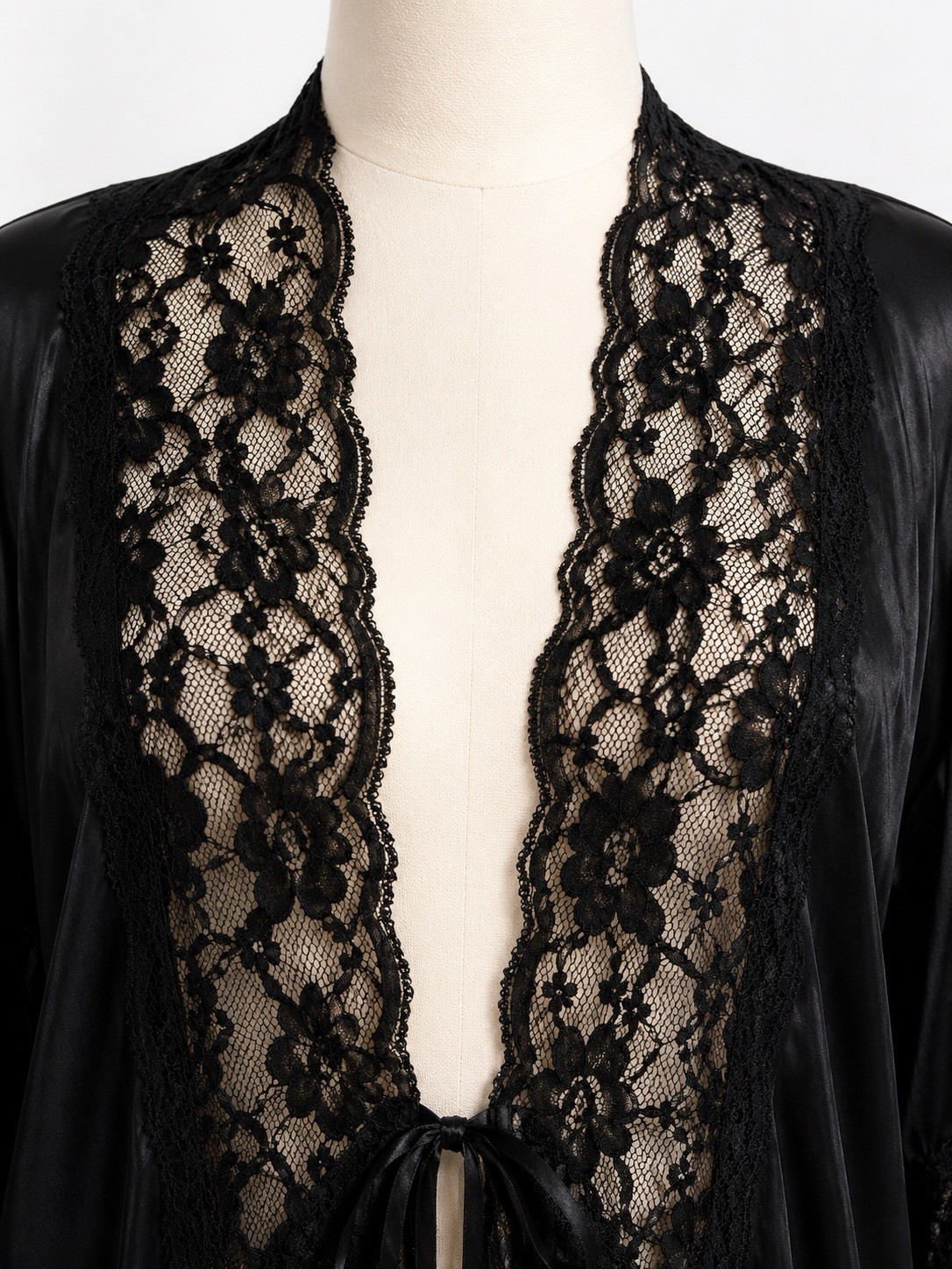 Vtg 90s Petra Fashions Black Nylon Lace Peignoir Robe USA 1X Plus Size