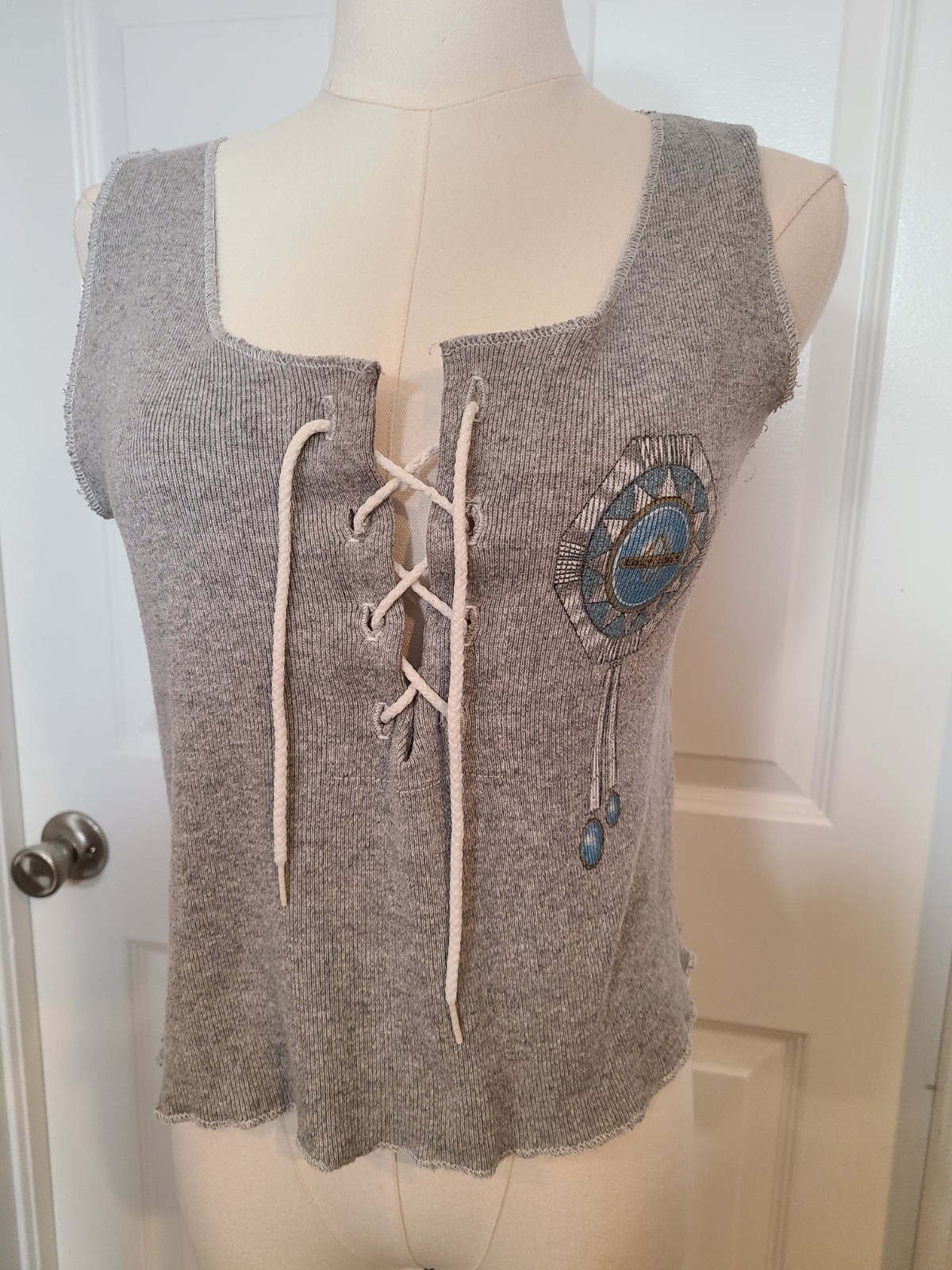Vintage 1996 Easyriders Motorcycle Rodeo Tour Tank Top Gray Lace Up Biker Small