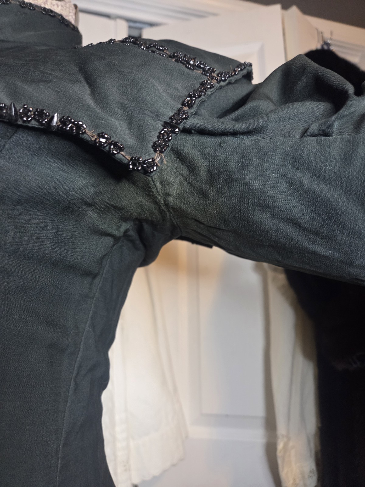 Deep Hunter Green Victorian Cotton Blend Bodice w/ Jet Black Bead Trim