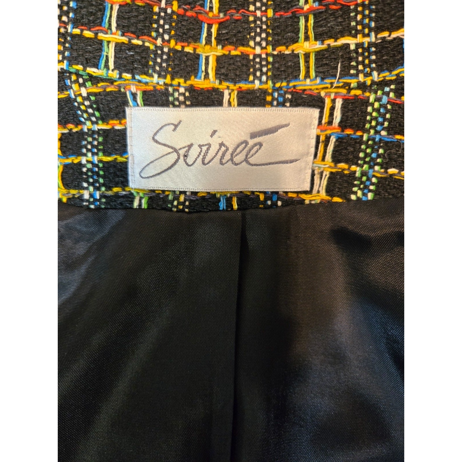 VTG 80s Soiree Handwoven Silk Crop Jacket. Womens L. Vibrant Rainbow Stitching