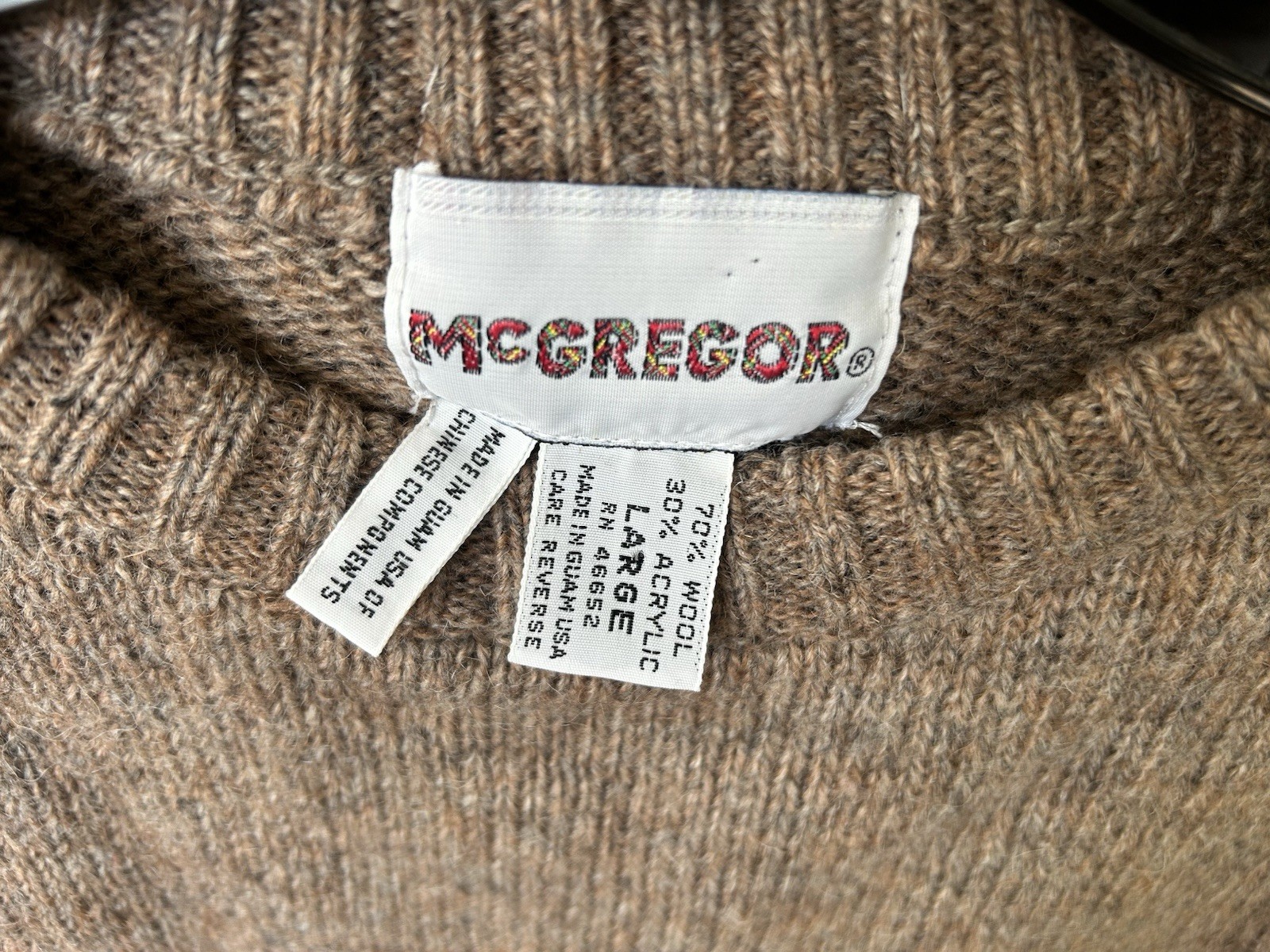 Vintage 80’s McGregor Wool Sweater Womens Argyle Sz. L Pullover Brown Diamond