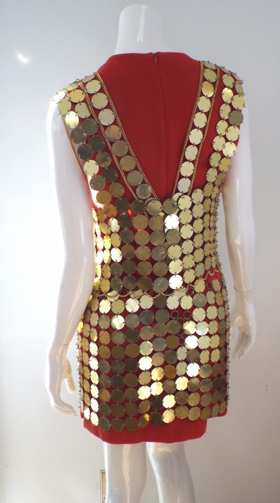Vintage 1960s Gold Tone Metal Disc Chain Mail Vest Top & Skirt Dress Paillette
