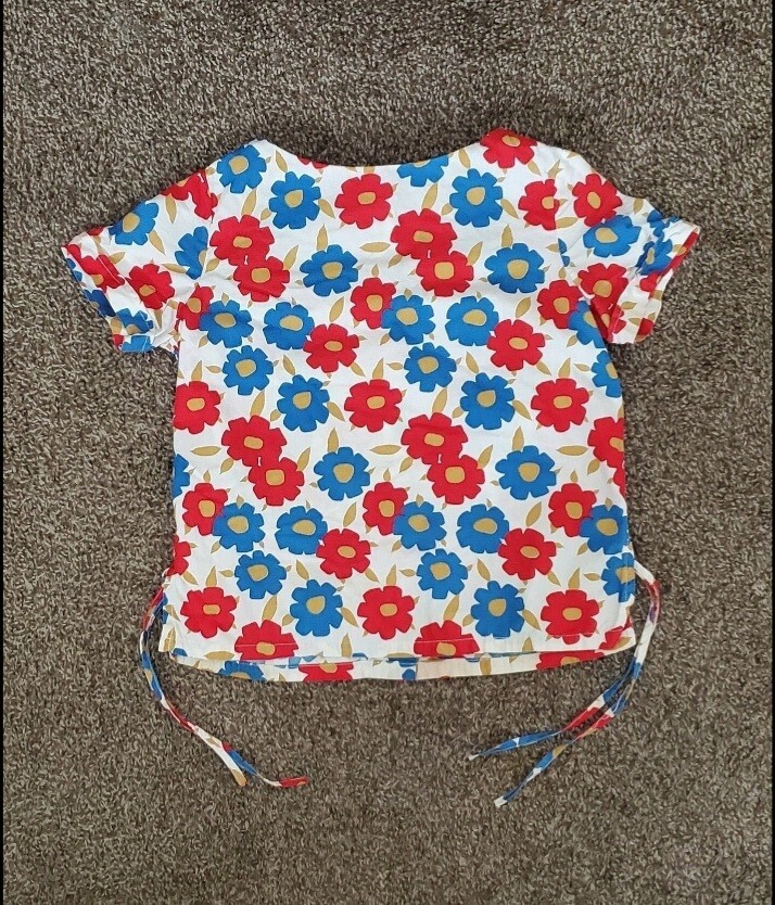 Vintage 1950s Large Floral Print Side Tie Blouse Juniors Medium Size 10