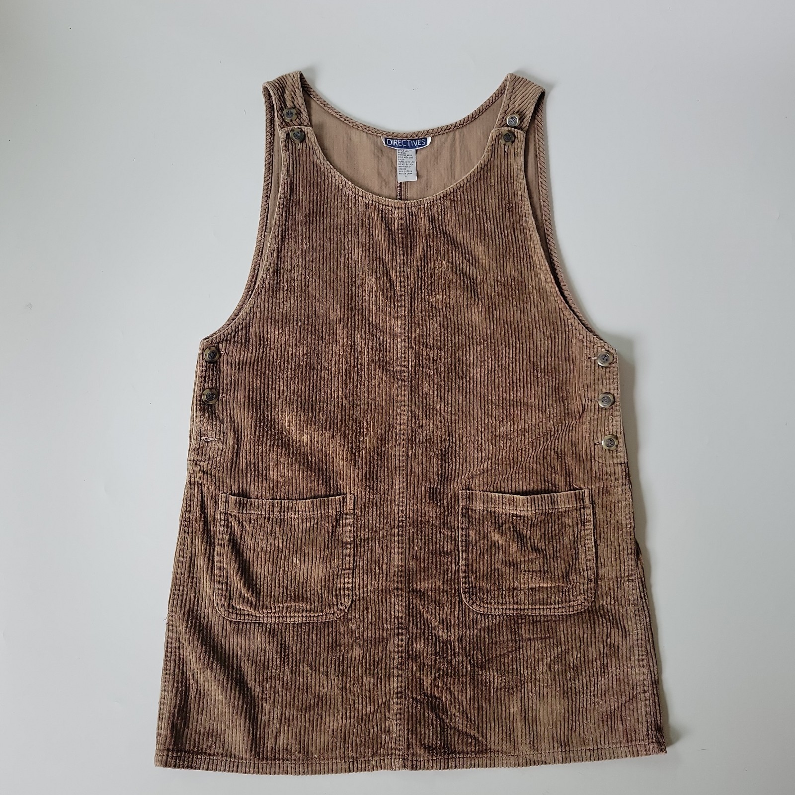 Vintage Directives Corduroy Pinafore Apron Dress Large Chocolate Brown Academia