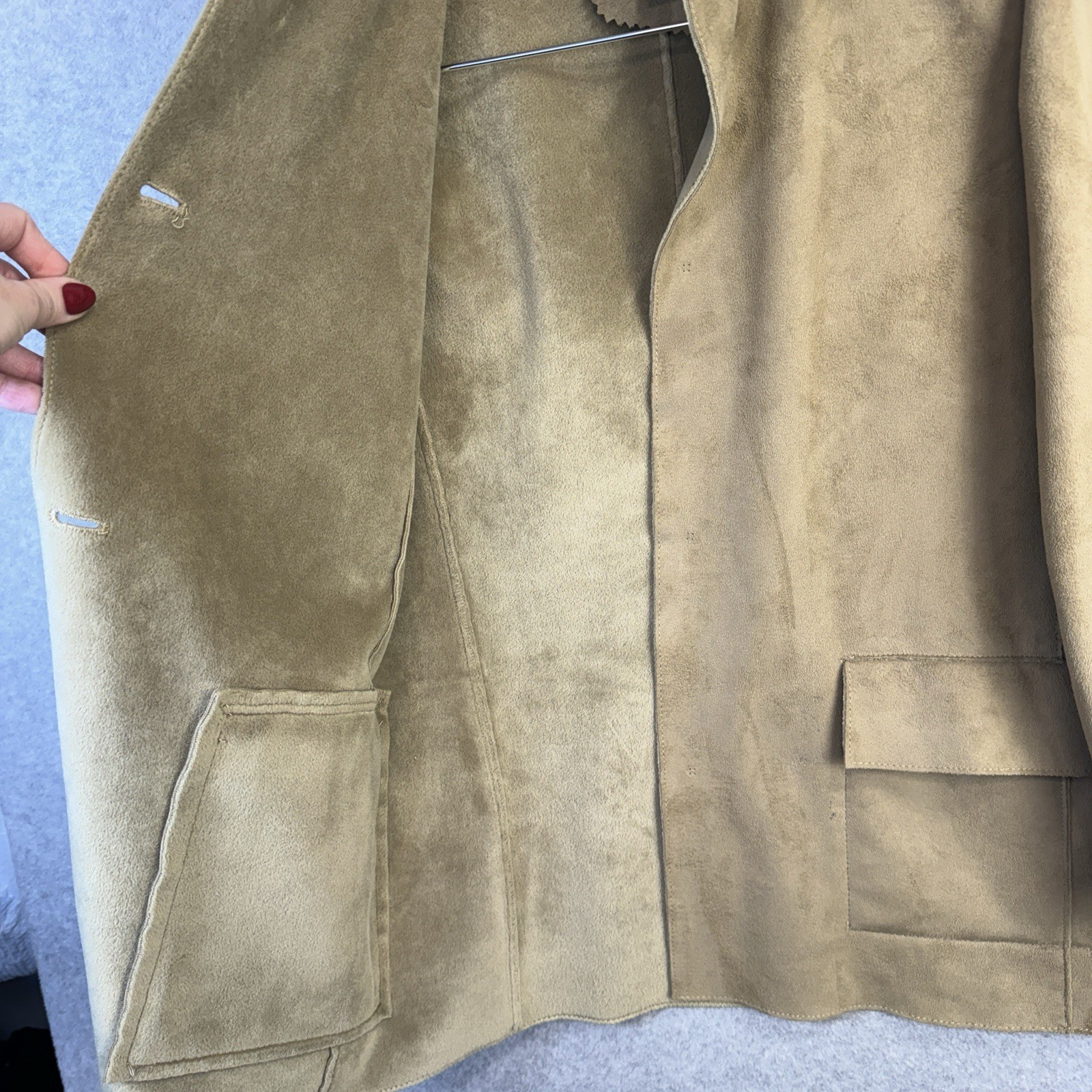 VTG Harve Benard Faux Suede Long Jacket Tan Brown Size 4 Western Open Front