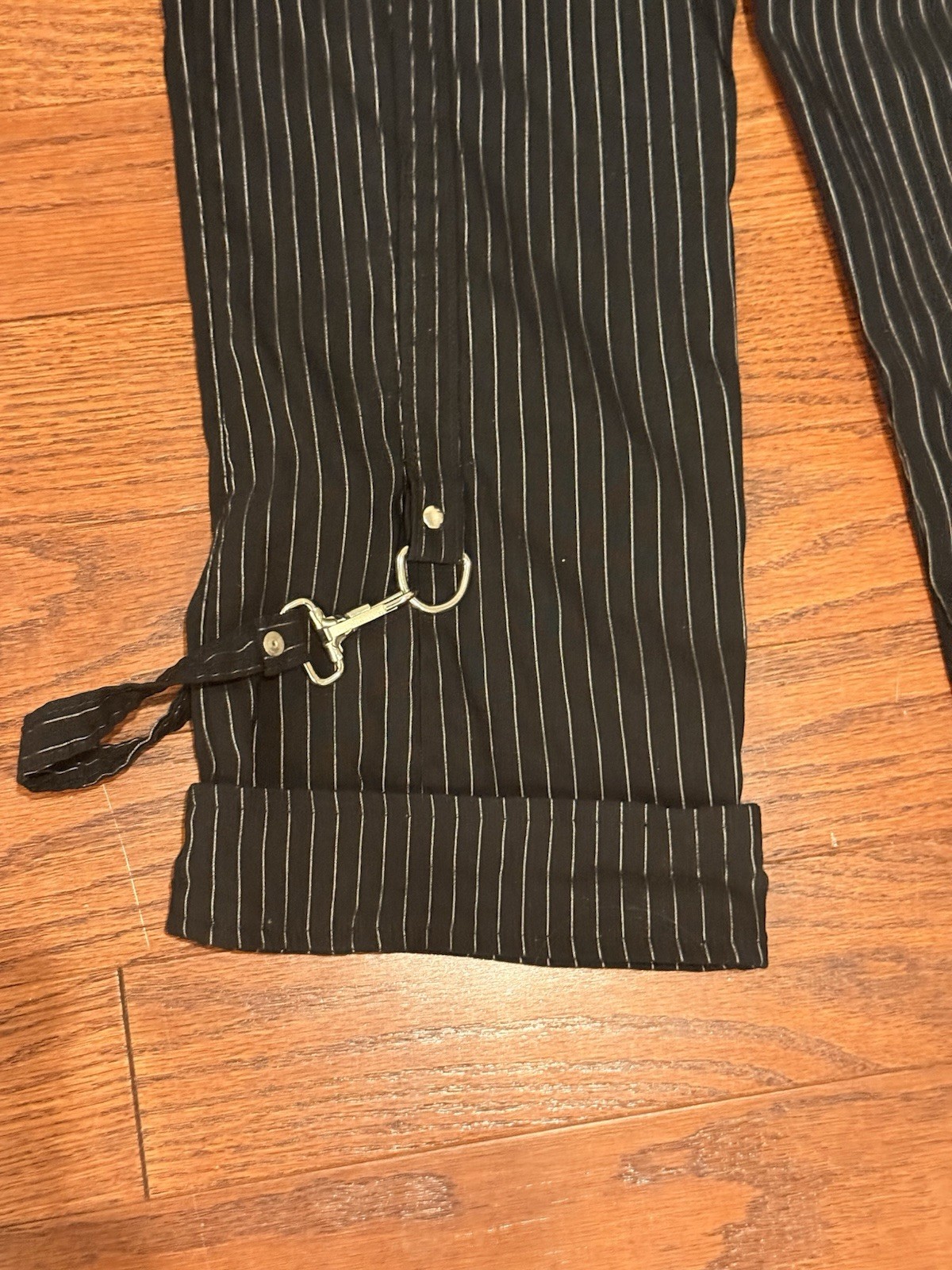 Women’s 2000’s Lip Service Size L Black And Silver Pinstripe Bondage Capri Pants
