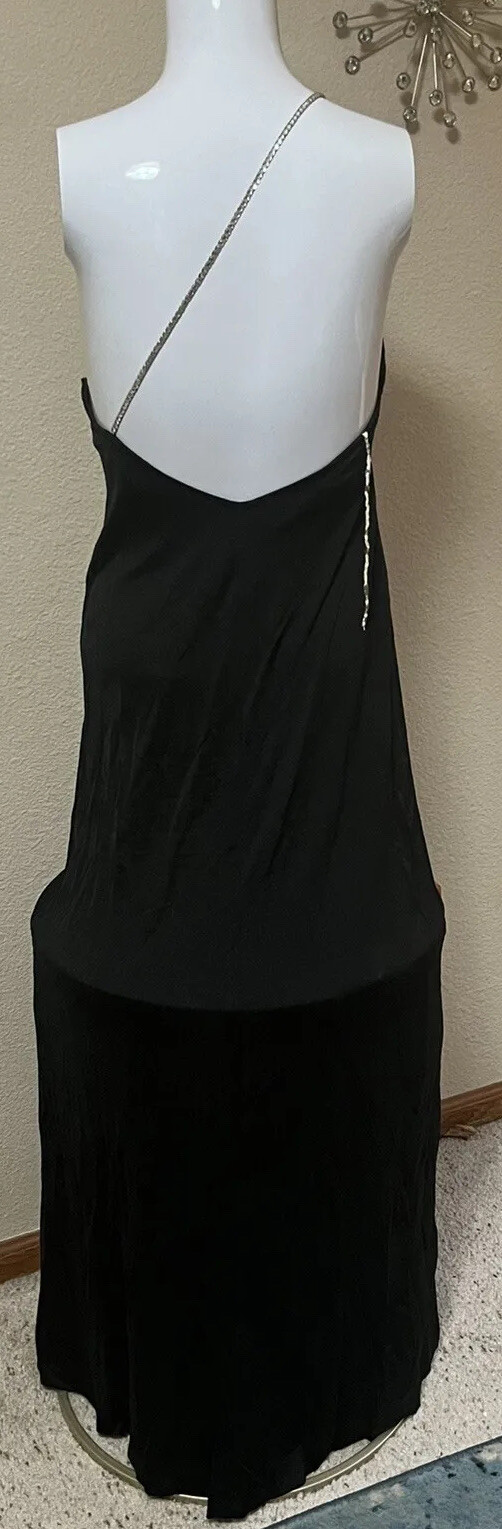 VTG 80s Gown Small Backless Embellished Sleeveless Dress Rhinestone Straps Slit