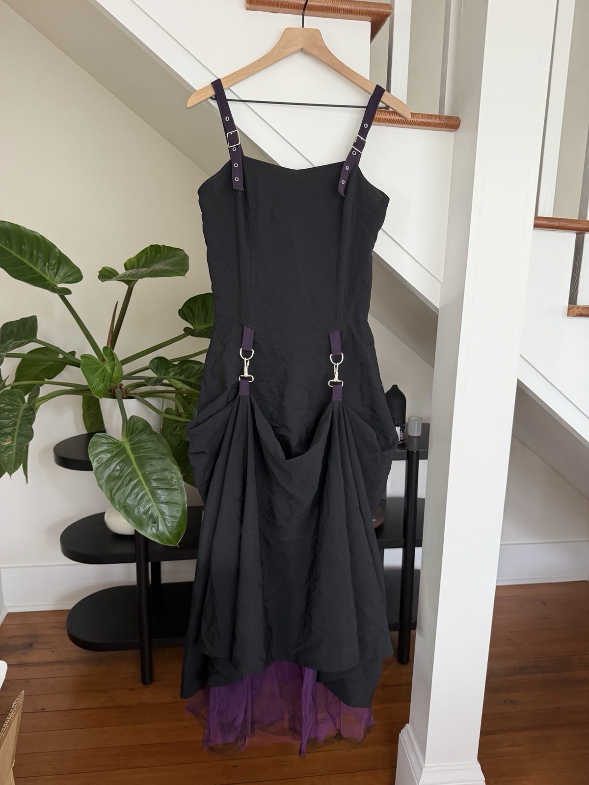 Rare Vtg y2K 90s Lip Service purple buckle & tulle goth cyber punk gown Large