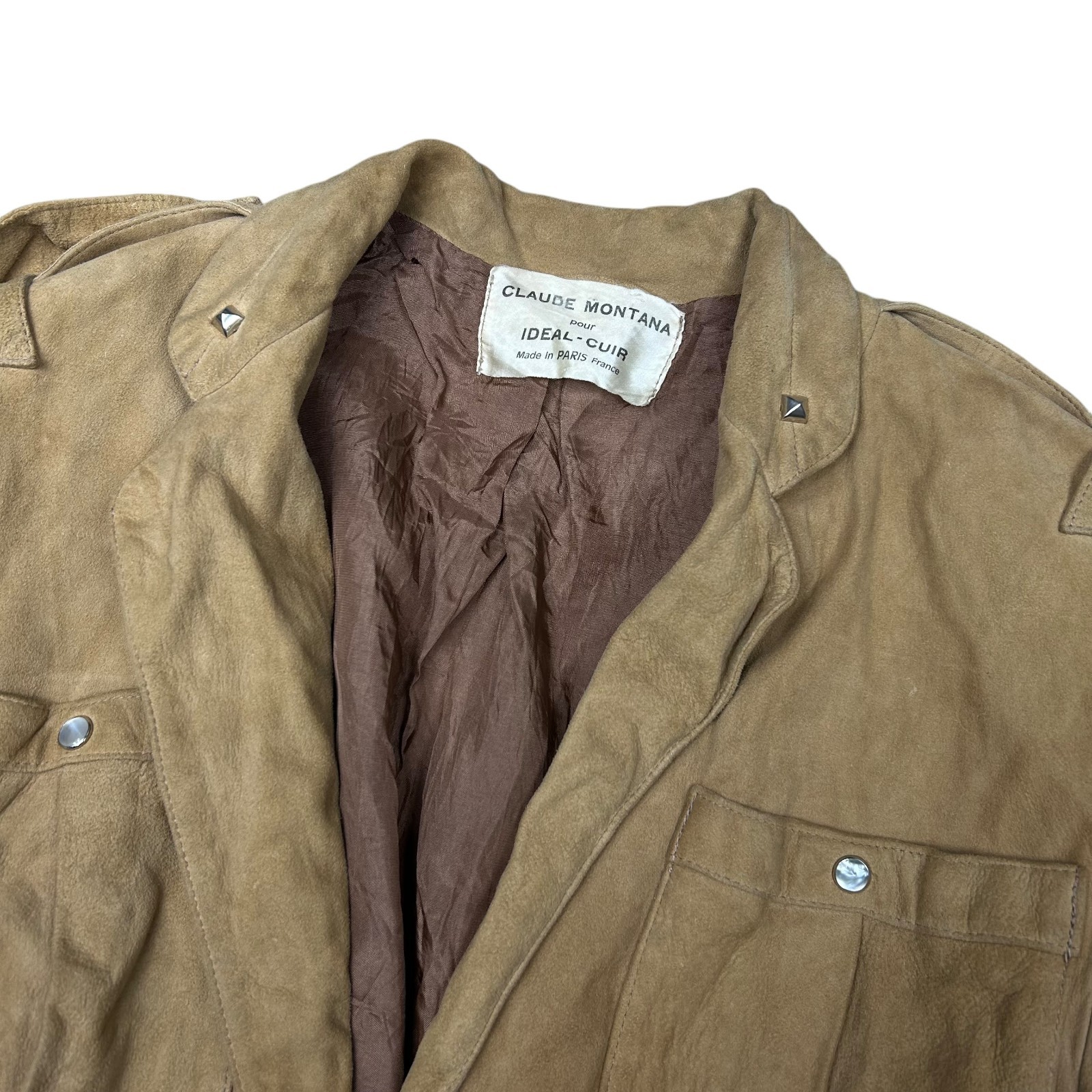 Vintage Claude Montana Suede Safari Jacket Beige 80s Rocker Womens Sz M
