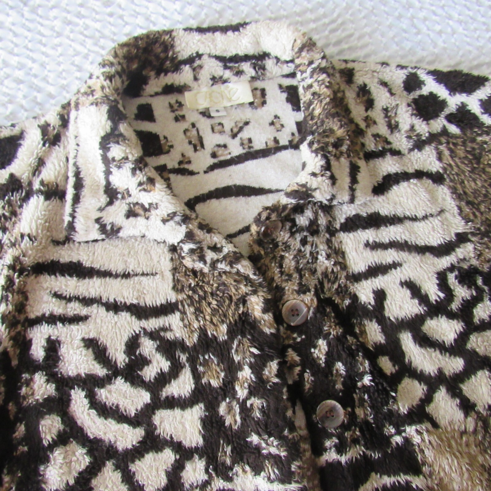 Cache Jacket Animal Print S Lightweight Plush Brown Cream Fuzzy Y2K