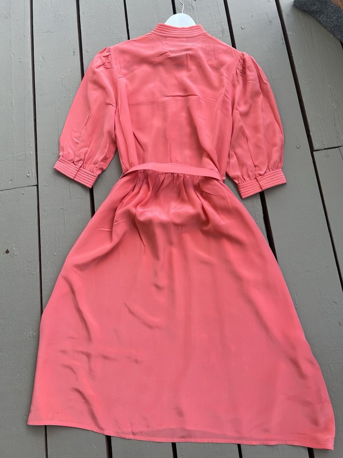 Vintage CASI Peach Orange Front Pockets Belted 100% Silk Women’s Dress Sz 10