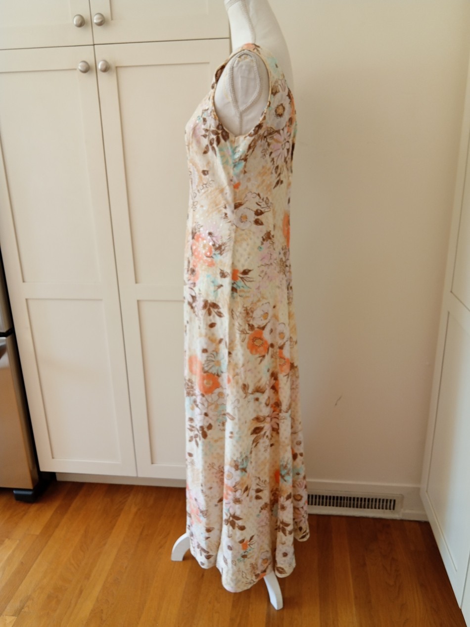 Vintage 60s 70s Serbin Of Florida Muriel Ryan Long Dress Metallic Floral L