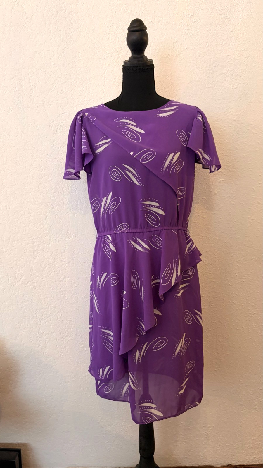 Vintage 80’s Purple Swirl Blouson Dress, Women’s Size Medium