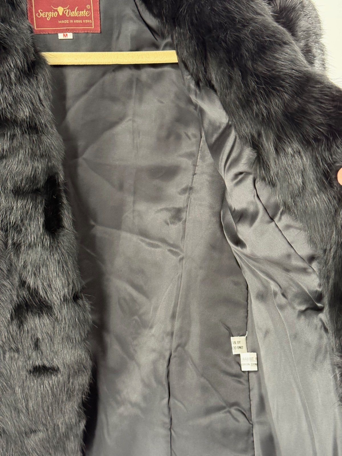 Vintage 1980s Sergio Valente Black Genuine Rabbit Fur Coat Women’s Size Medium