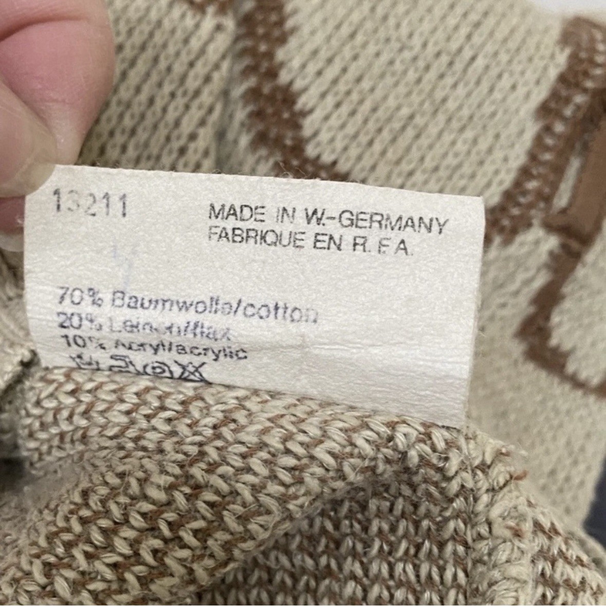 VINTAGE 1980s MARC CAIN KNIT SWEATER DRESS TAN BROWN COTTON LINEN BLEND S M EUC