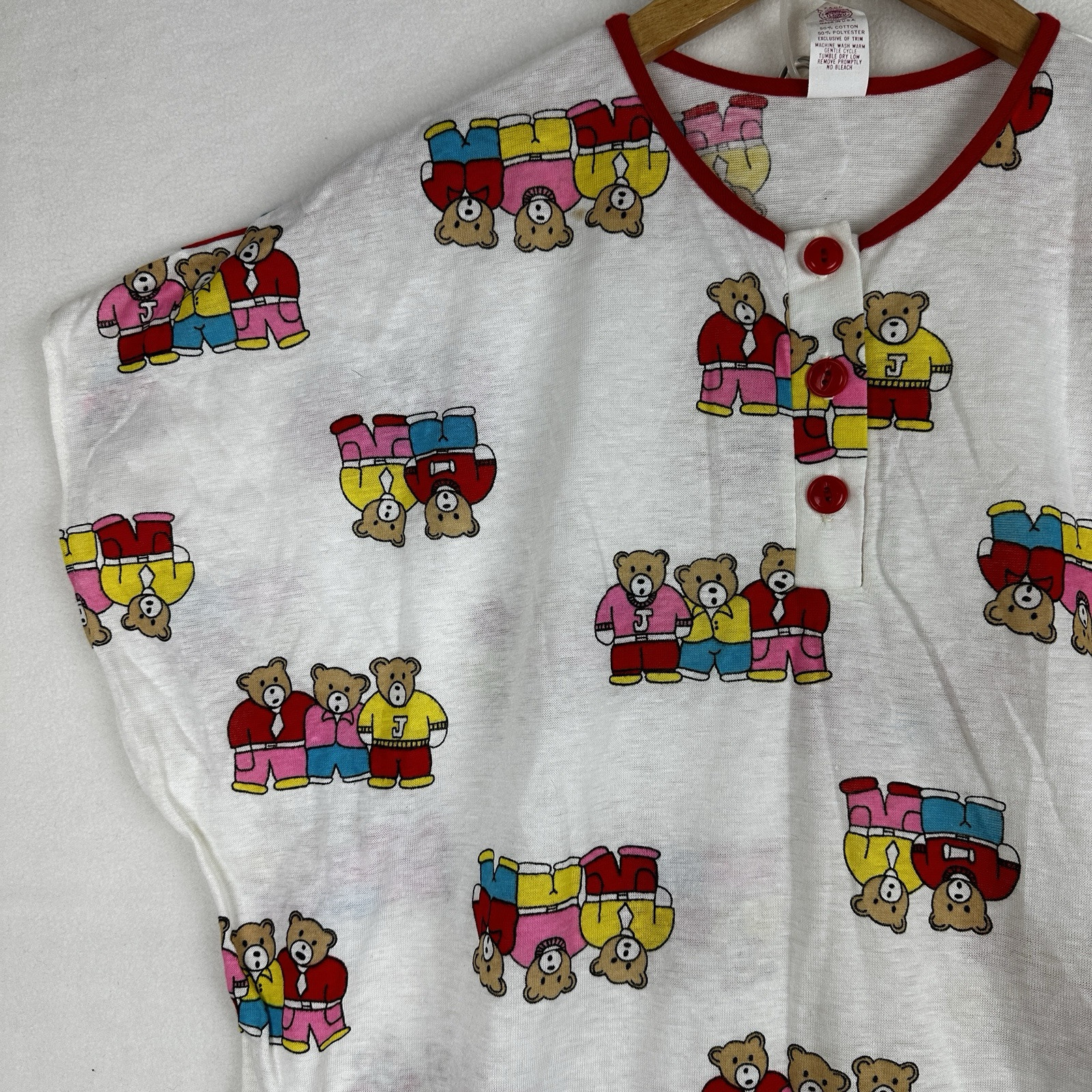 Vintage Women’s Large Nightgown Jennifer Dale Teddy Bear Short Sleeve Union Made