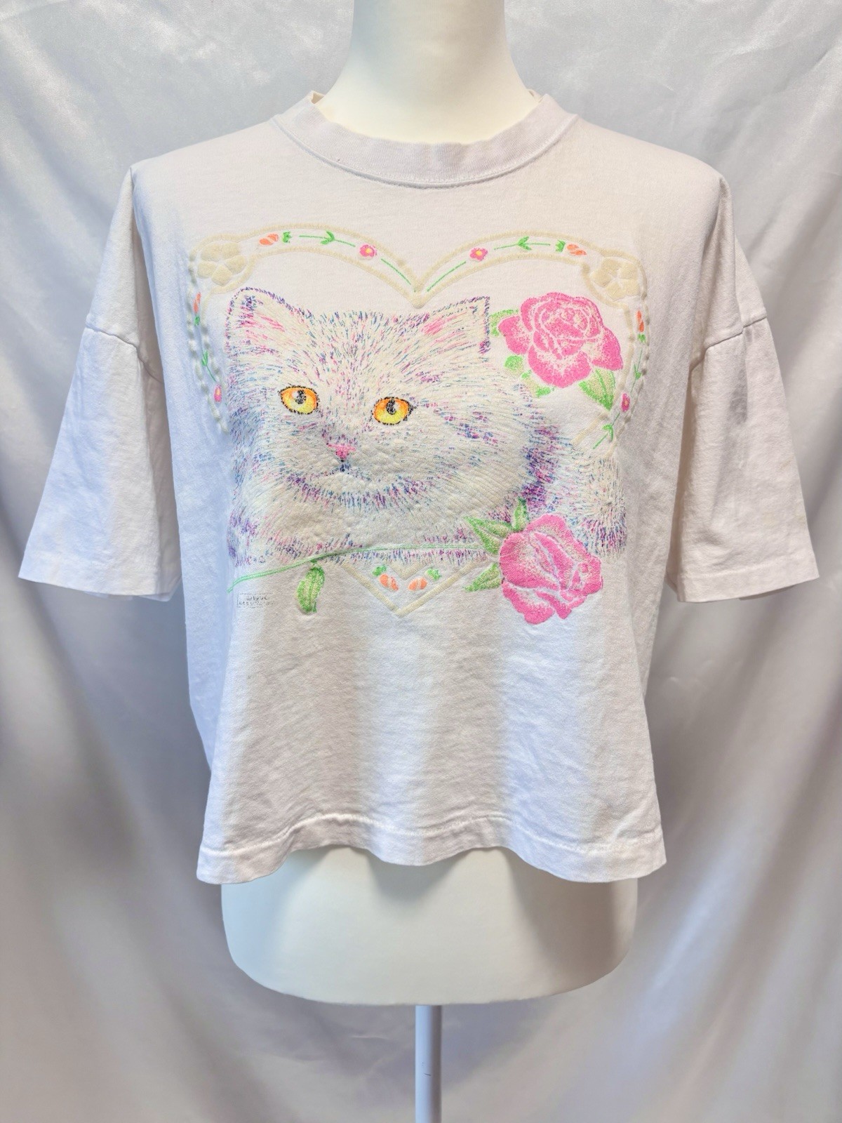 Vintage 1990s Cat Graphic T shirts Made in USA Size L Kitten Kawaii