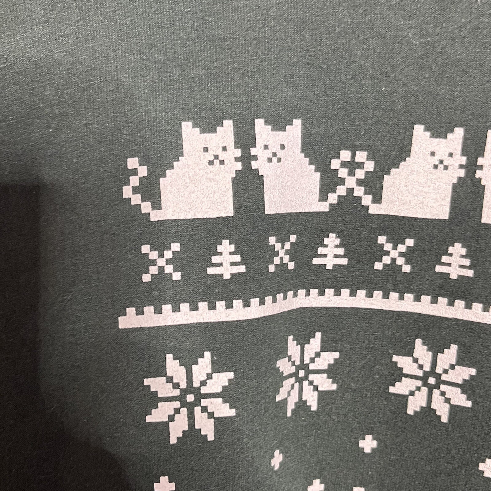 Pixel Digital Kitty Cat Holiday Christmas Green Sweatshirt Gamer Style Sz Large