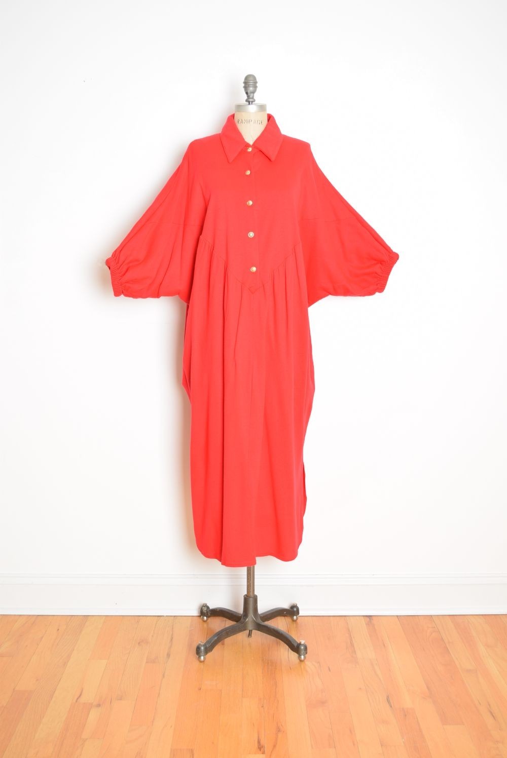 vintage 70s caftan dress David Brown red fleece draped disco batwing dolman maxi